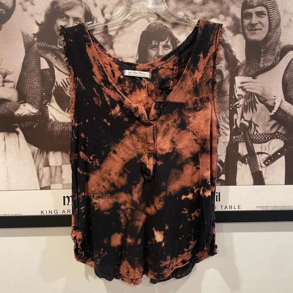 Free People Black and Orange Tie-Dye Tank Top - Picture 3 of 13
